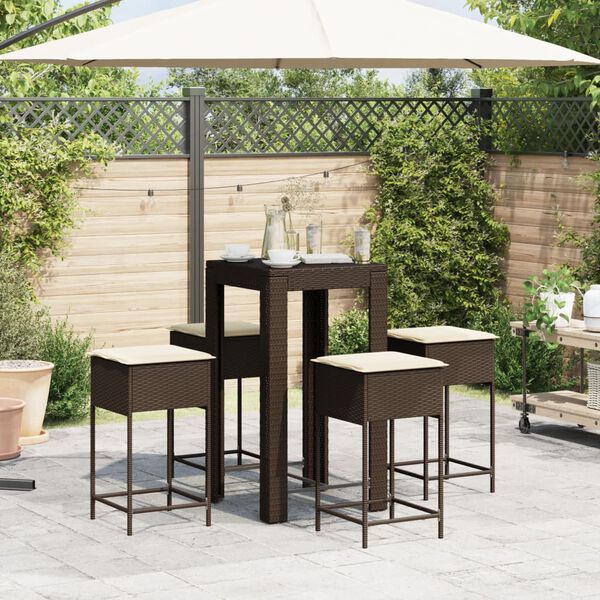 vidaXL Set Bar da Giardino 5 pz con Cuscini in Polyrattan Marrone