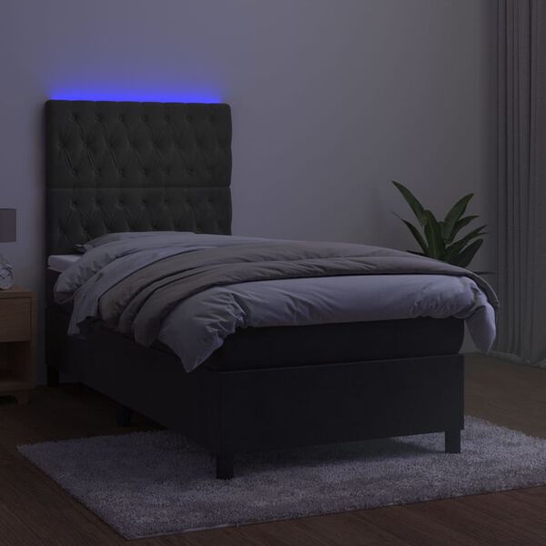 vidaXL Letto a Molle con Materasso e LED Grigio Scuro 90x200cm Velluto