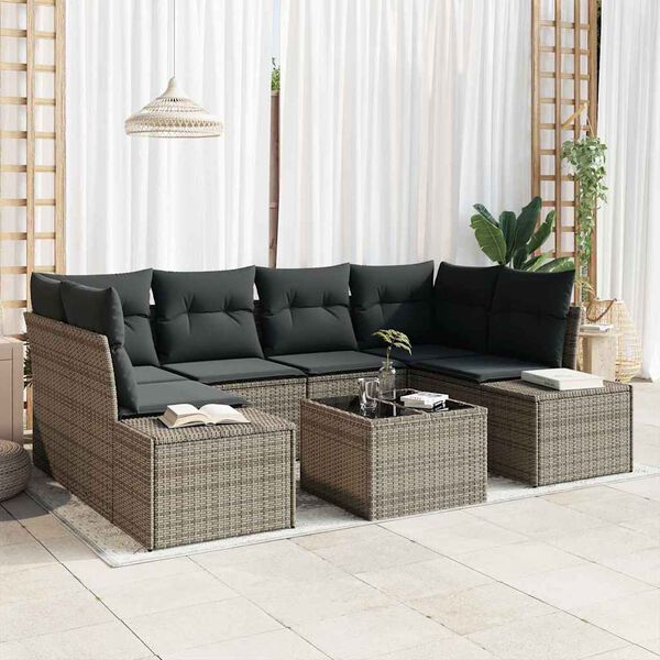 vidaXL Set Divano da Giardino con cuscino 8 pcs Grigio polyrattan