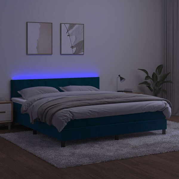 vidaXL Letto a Molle con Materasso e LED Blu Scuro 180x200 cm