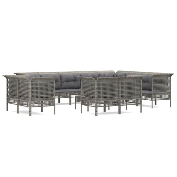 vidaXL Set Divani da Giardino 13 pz con Cuscini in Polyrattan Grigio