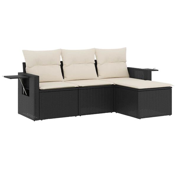 vidaXL Set Divani da Giardino 4 pz con Cuscini Nero in Polyrattan