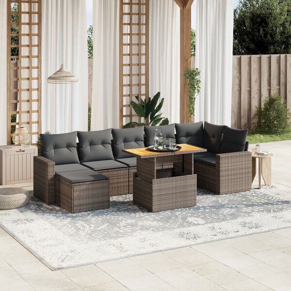 vidaXL Set Divano da Giardino 8 pz con Cuscini Grigio in Polyrattan