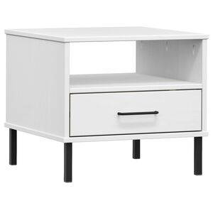 vidaXL Comodino con Gambe in Metallo Bianco Legno Massello Pino OSLO