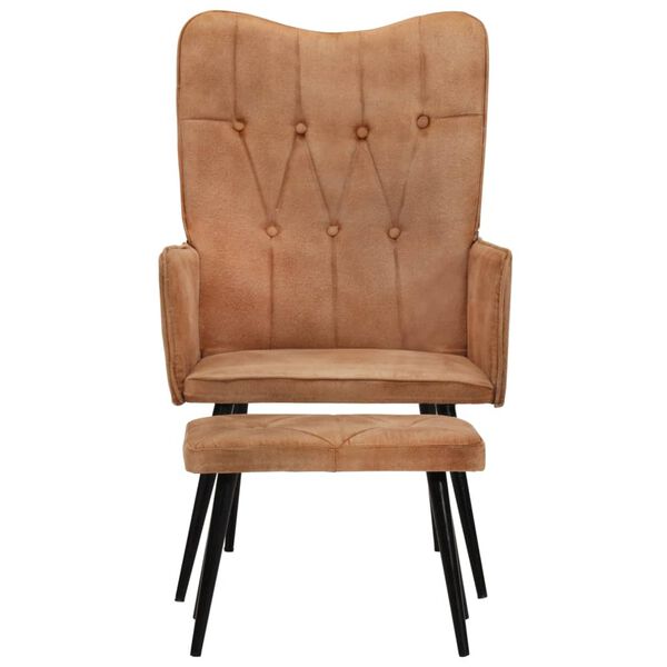 vidaXL Poltrona Wingback con Poggiapiedi Marrone in Tela