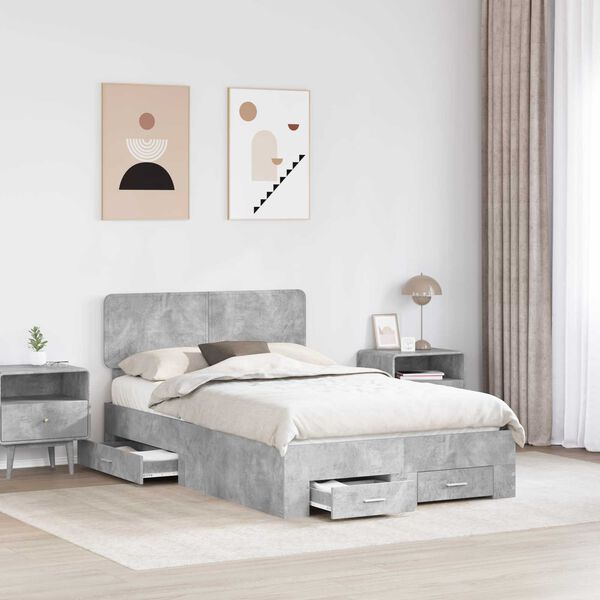vidaXL Struttura del letto con testiera Grigio cemento 135 x 190 cm