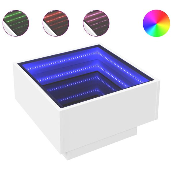 vidaXL Tavolino Salotto con LED Bianco 50x50x30 cm Legno Multistrato