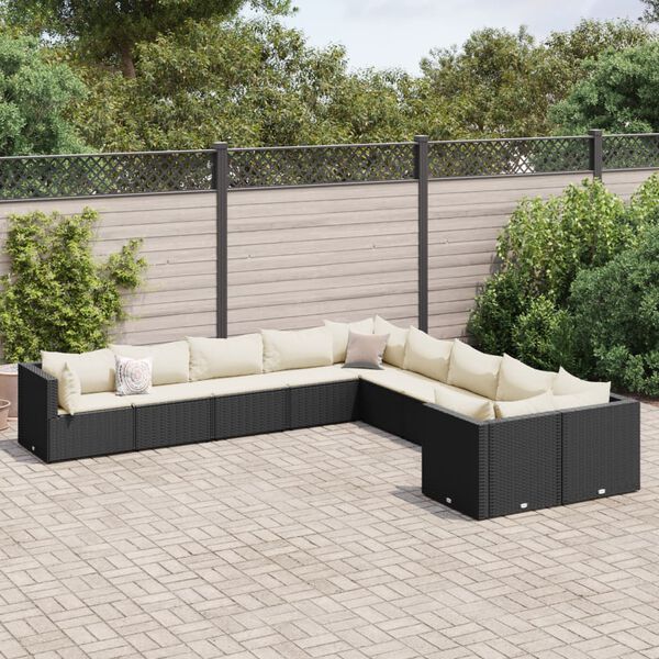 vidaXL Set Divani da Giardino 10pz con Cuscini in Polyrattan Nero