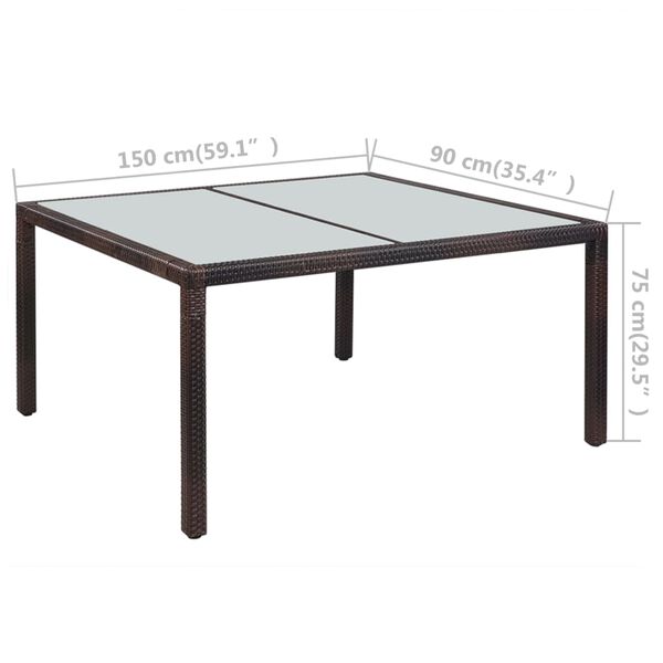 vidaXL Tavolo da Giardino 150x90x75 cm Marrone in Polyrattan e Vetro