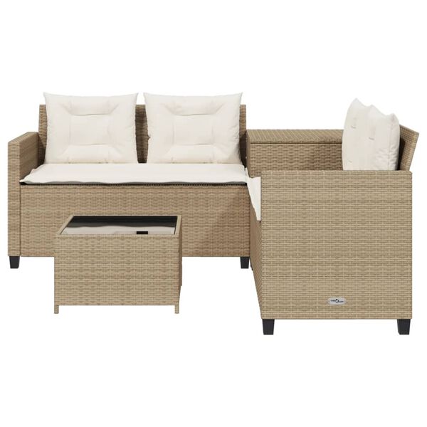vidaXL Divano da Giardino con Tavolo e Cuscini a L Beige in Polyrattan