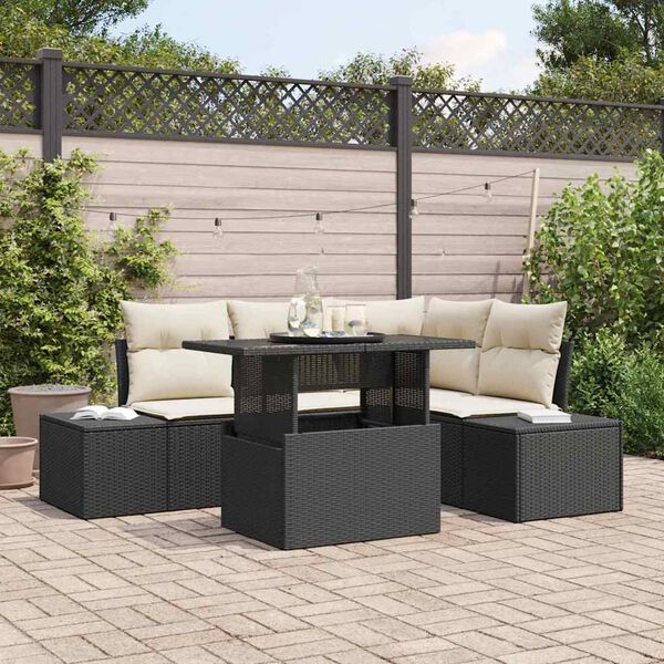 vidaXL Set Divano da Giardino 5 pcs Nero e Crema polyrattan