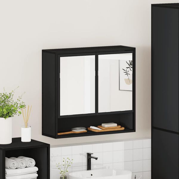 vidaXL Armadietto Specchio da Bagno Nero 65x20x60 cm Legno Multistrato