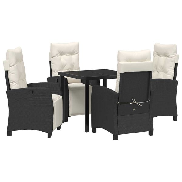 vidaXL Set da Pranzo per Giardino con cuscino 5 pcs Nero polyrattan