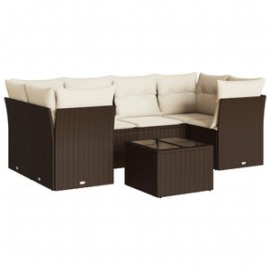vidaXL Set Divani da Giardino 7 pz con Cuscini Marrone in Polyrattan