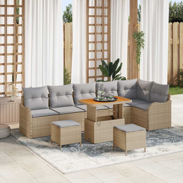 vidaXL Set Divano da Giardino con cuscino 9 pcs Beige polyrattan