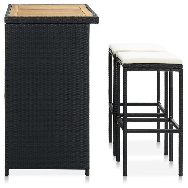 vidaXL Set da Bar 3 pz in Polyrattan Nero