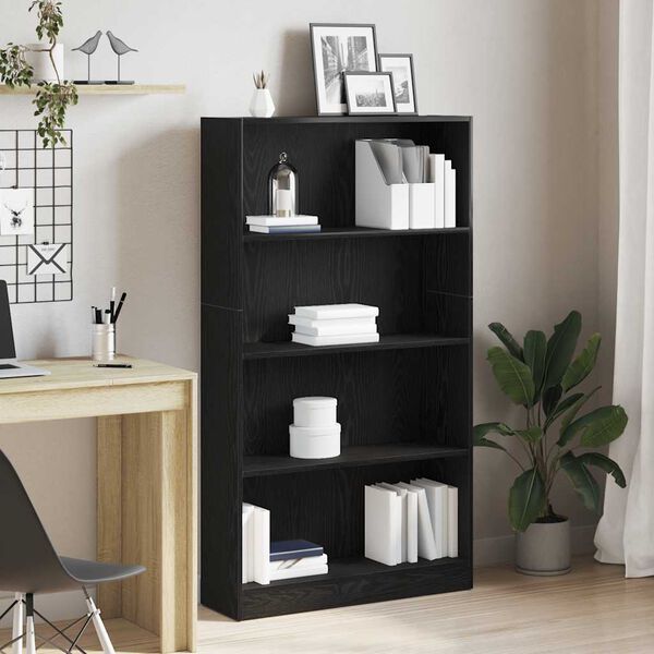 vidaXL Libreria a 4 Ripiani Rovere Nero 80x24x143 cm in Truciolato
