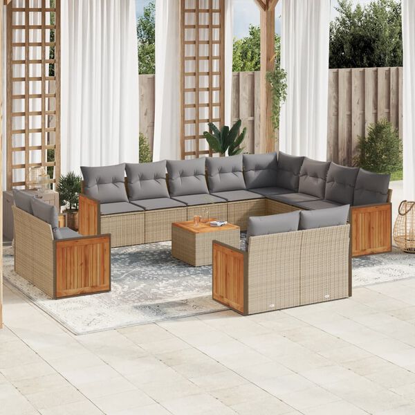 vidaXL Set Divano da Giardino 13 pz con Cuscini Beige in Polyrattan