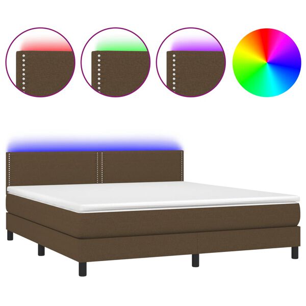 vidaXL Letto a Molle Materasso e LED MarroneScuro 180x200cm in Tessuto