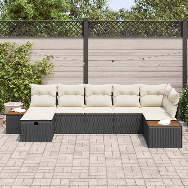 vidaXL Set Divano da Giardino con cuscino Nero polyrattan