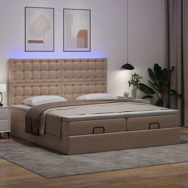 vidaXL Pouf Letto con Materassi e LED Cappuccino 180x200cm Similpelle