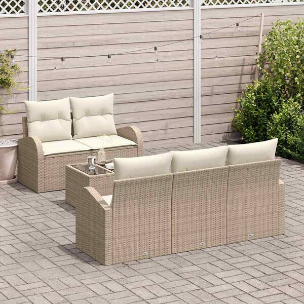 vidaXL Set Divano da Giardino 6 pcs Beige e Crema polyrattan