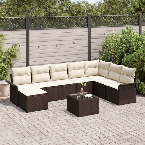 vidaXL Set Divano da Giardino con cuscino 9 pcs Grigio Poly Rattan