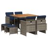 vidaXL Set da pranzo da giardino da 9 pz con Cuscini in Polyrattan Grigio
