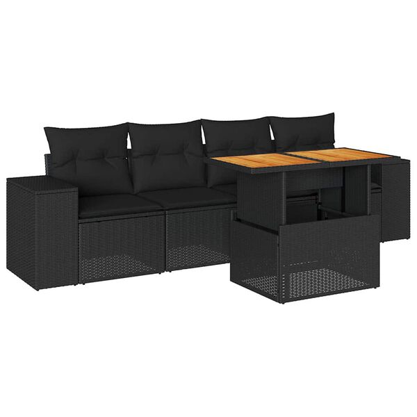 vidaXL Set Divani da Giardino 5 pz con Cuscini in Polyrattan Nero