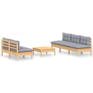 vidaXL Set Divani da Giardino 6 pz con Cuscini Grigi Massello di Pino