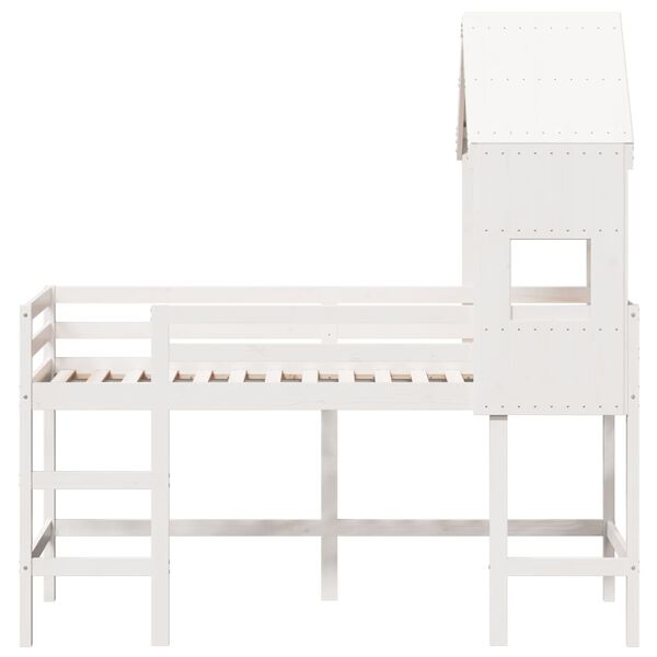 vidaXL Letto Soppalco con Scala e Tetto Bianco 90x190 cm Massello Pino