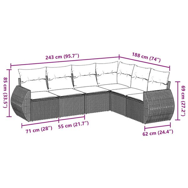 vidaXL Set Divano da Giardino 6pz con Cuscini Grigio Chiaro Polyrattan