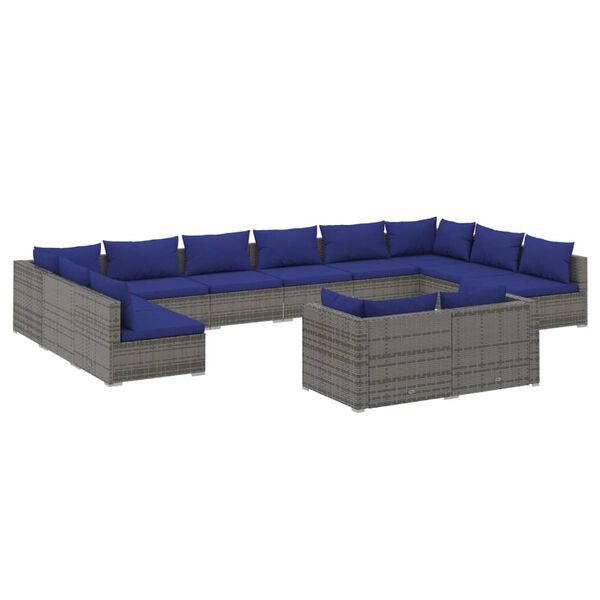 vidaXL Set Divani da Giardino 12 pz con Cuscini in Polyrattan Grigio