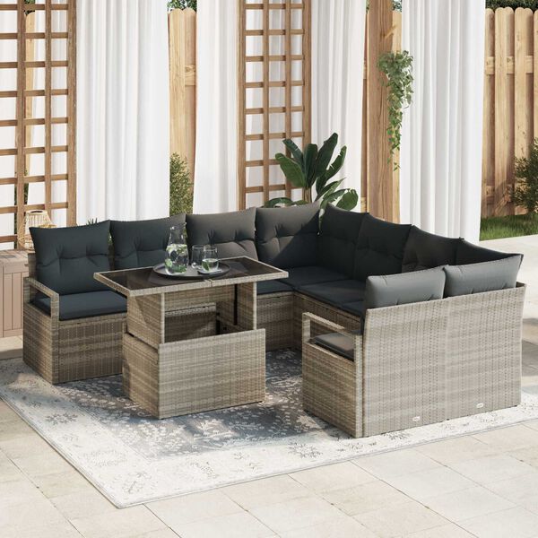 vidaXL Set Divano da Giardino 9 pcs Grigio chiaro Poly Rattan