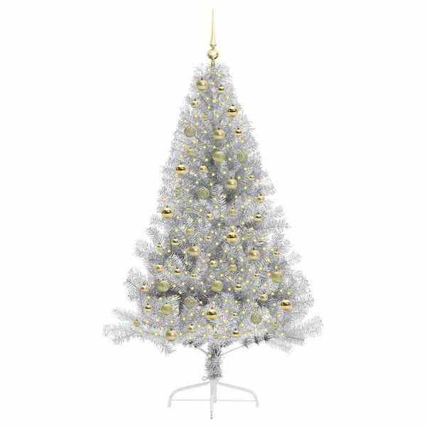 vidaXL Albero di Natale artificiale con luci integrate Argento 180 cm