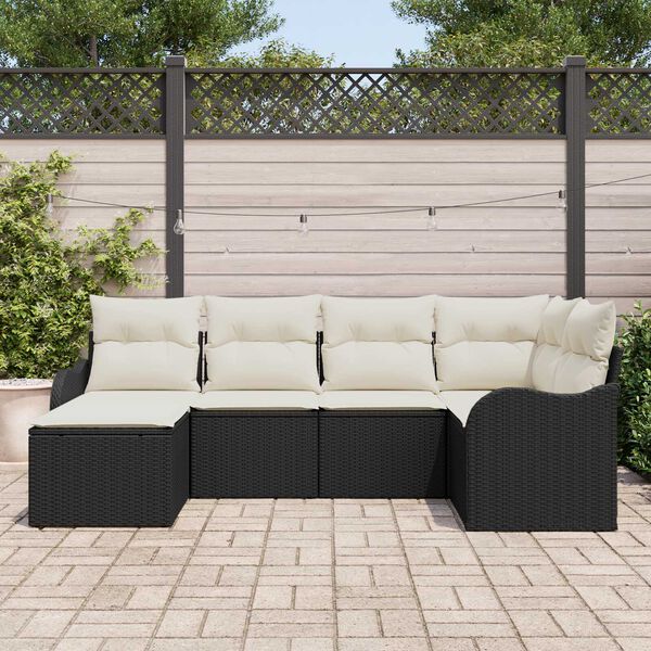 vidaXL Set Divano da Giardino 6 pcs Nero e bianco Poly Rattan