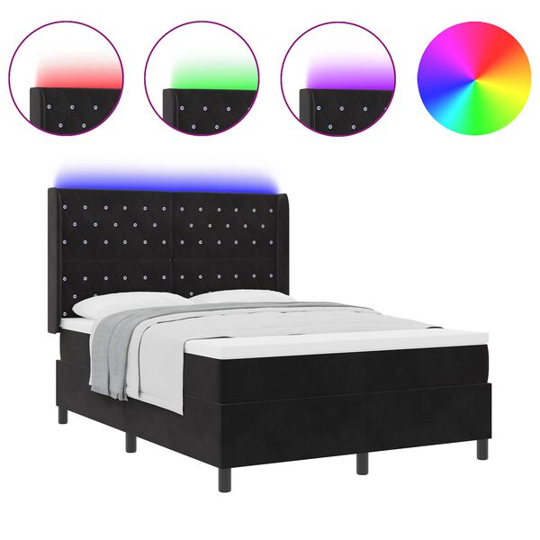 vidaXL Letto con Box Springs LED e Materasso Nero 140 x 200 cm Velluto