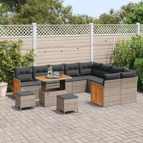 vidaXL Set Divano da Giardino con cuscino 13 pcs Grigio polyrattan