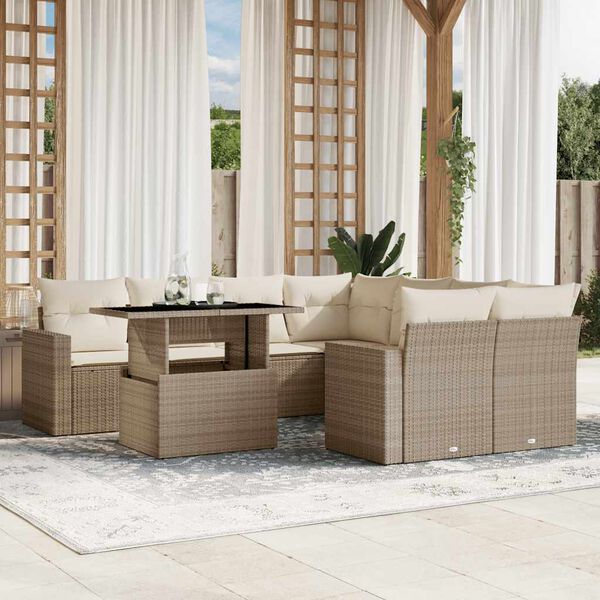 vidaXL Set Divano da Giardino 9 pz con Cuscini Beige in Polyrattan