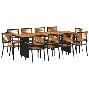 vidaXL Set da Pranzo per Giardino 11 pcs Nero e Marrone polyrattan