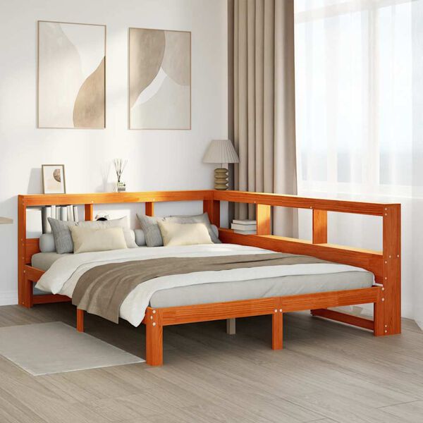 vidaXL Letto Libreria senza Materasso Marrone Cera 140x190 cm in Pino