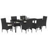 vidaXL Set da Pranzo per Giardino con cuscino 7 pcs Nero polyrattan