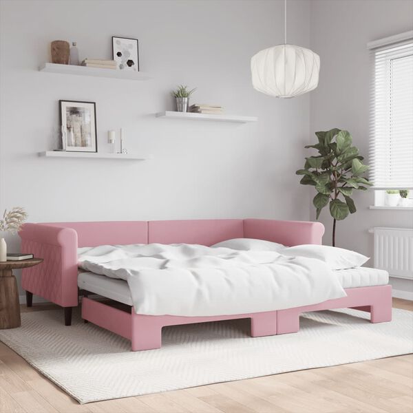 vidaXL Divano Letto Estraibile con Materassi Rosa 100x200 cm Velluto
