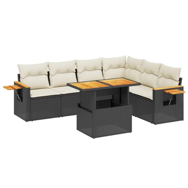 vidaXL Set Divani da Giardino con Cuscini 7pz Nero Polyrattan