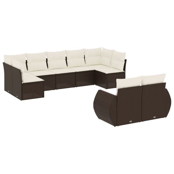 vidaXL Set Divani da Giardino 9pz con Cuscini Marrone in Polyrattan