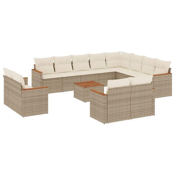 vidaXL Set Divano da Giardino 13 pz con Cuscini Beige in Polyrattan