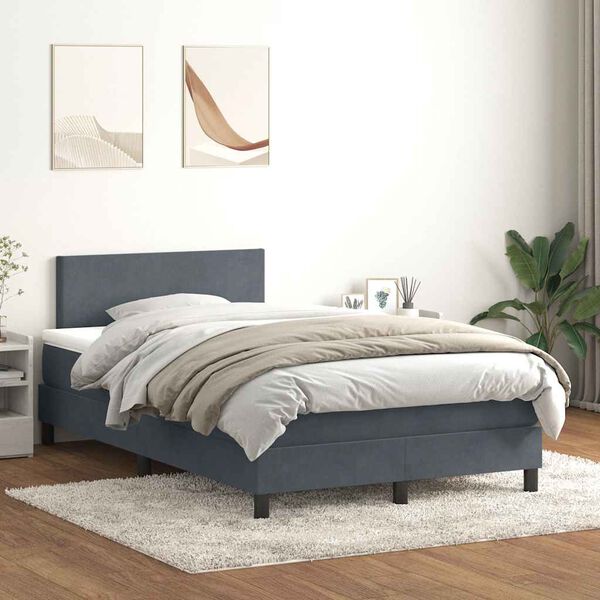 vidaXL Letto a Molle con Materasso e LED Grigio Scuro 120x220 cm Velluto