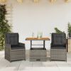vidaXL Set da Bistrò 3 pz con Cuscini Grigio in Polyrattan
