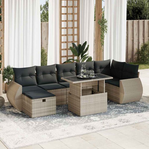 vidaXL Set Divano da Giardino 8pz con Cuscini Grigio Chiaro Polyrattan
