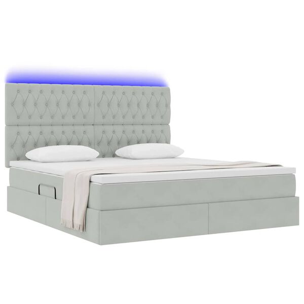 vidaXL Letto con contenitore e LED Grigio chiaro 180 x 200 cm Velluto